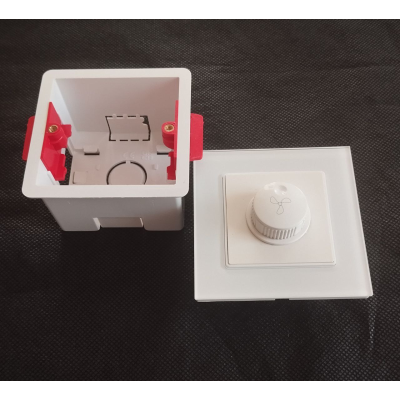 Регулятор обертів скло-пластик димер вентилятора Glass white з коробкою монтажною